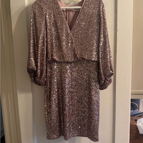 Eliza J Sparkling Long Sleeve Dress in Pink - Picture 3 of 4